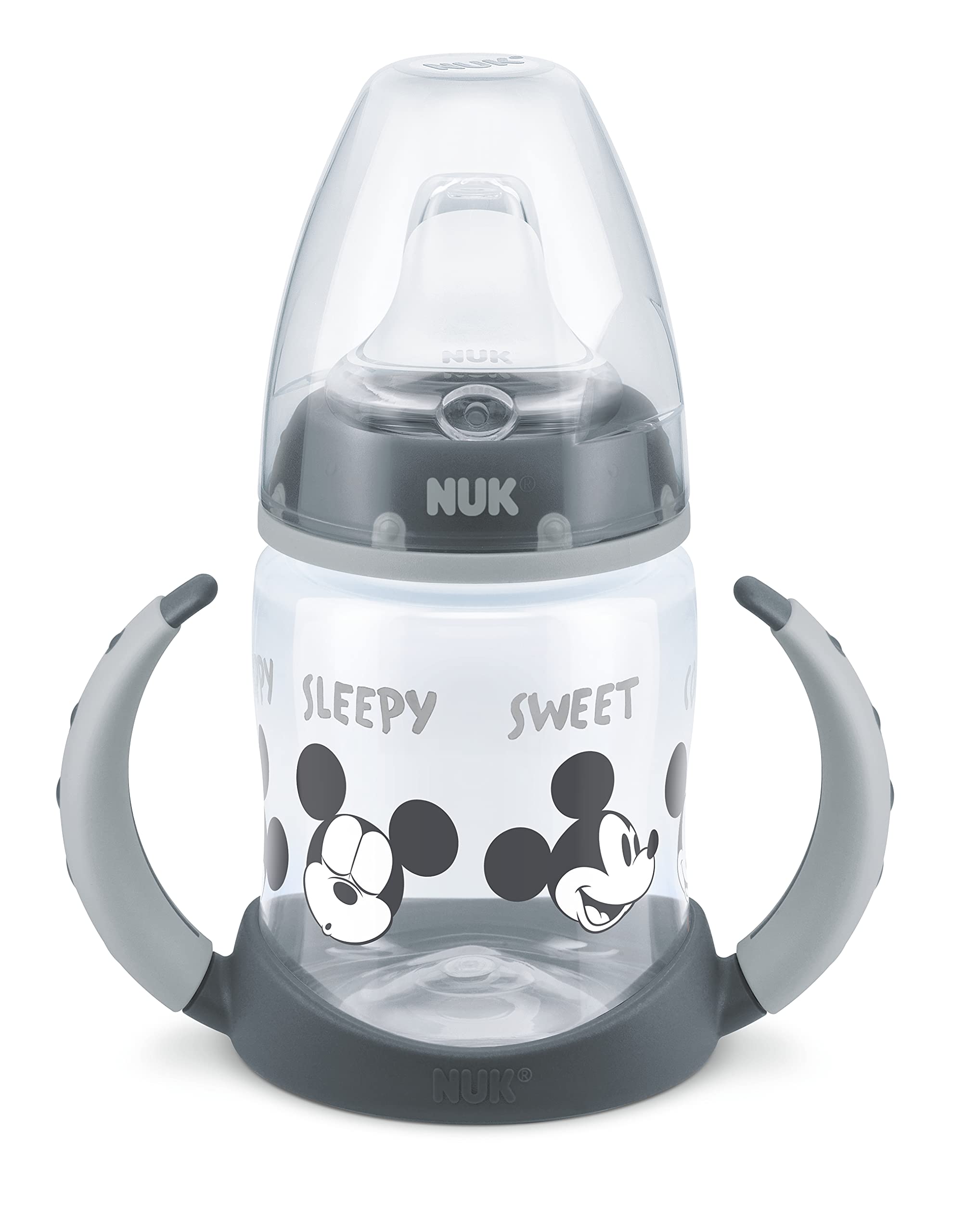 NUK First Choice Learner Cup Sippy Cup | 6-18 Months | Temperature Control | Leak-Proof Silicone Spout | Anti-Colic Vent | BPA-Free | 150ml | Disney Mickey Mouse (Grey) — image 1