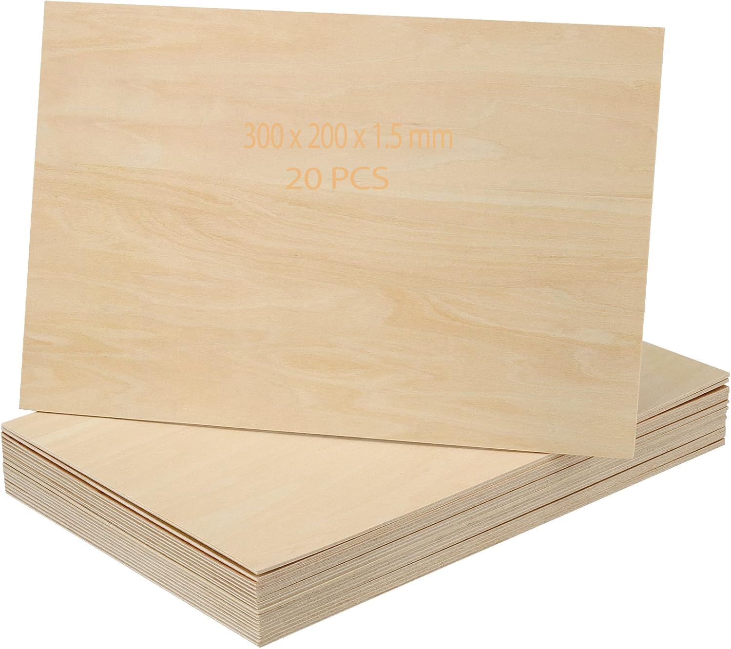 MUKLEI 20 PCS 300 x 200 x 1.5 mm Basswood Sheets, Thin Unfinished Plywood Sheets for DIY Models, Pyrography, Painting, Arts and Crafts