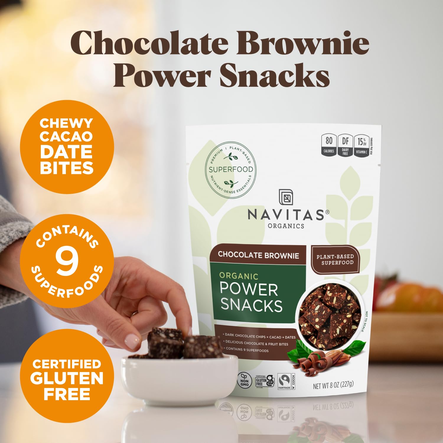 Navitas Organics Chocolate Brownie Superfood+ BITES – Power Snacks – All Natural Plant Based – Clean Energy & Nutrition – USDA Organic, Non GMO, Gluten Free, Kosher, Vegan (8oz. Bag 11 Servings)