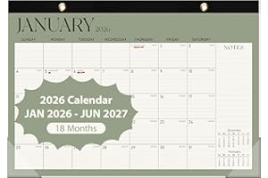 VALOME 2026 Desk Calendar, Large Desktop/Wall Monthly Calendar (Jan. 2026 - Jun. 2027) 17'' x 12'' School Year Desk Planner for Teacher Family School Office Supplies
