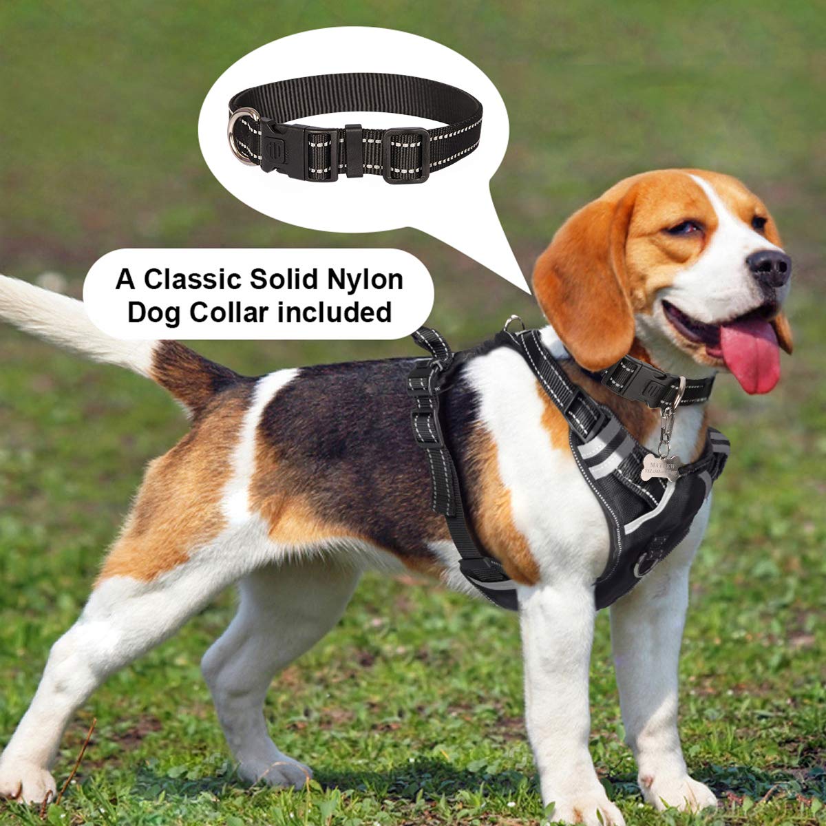 WINSEE Dog Harness No Pull, Pet Harnesses with Dog Collar, Adjustable Reflective Oxford Outdoor
