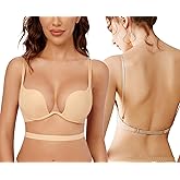 Wekofi Women’s Deep V Plunge Push Up Low Back Convertible Strap Padded Wire Magic Bra