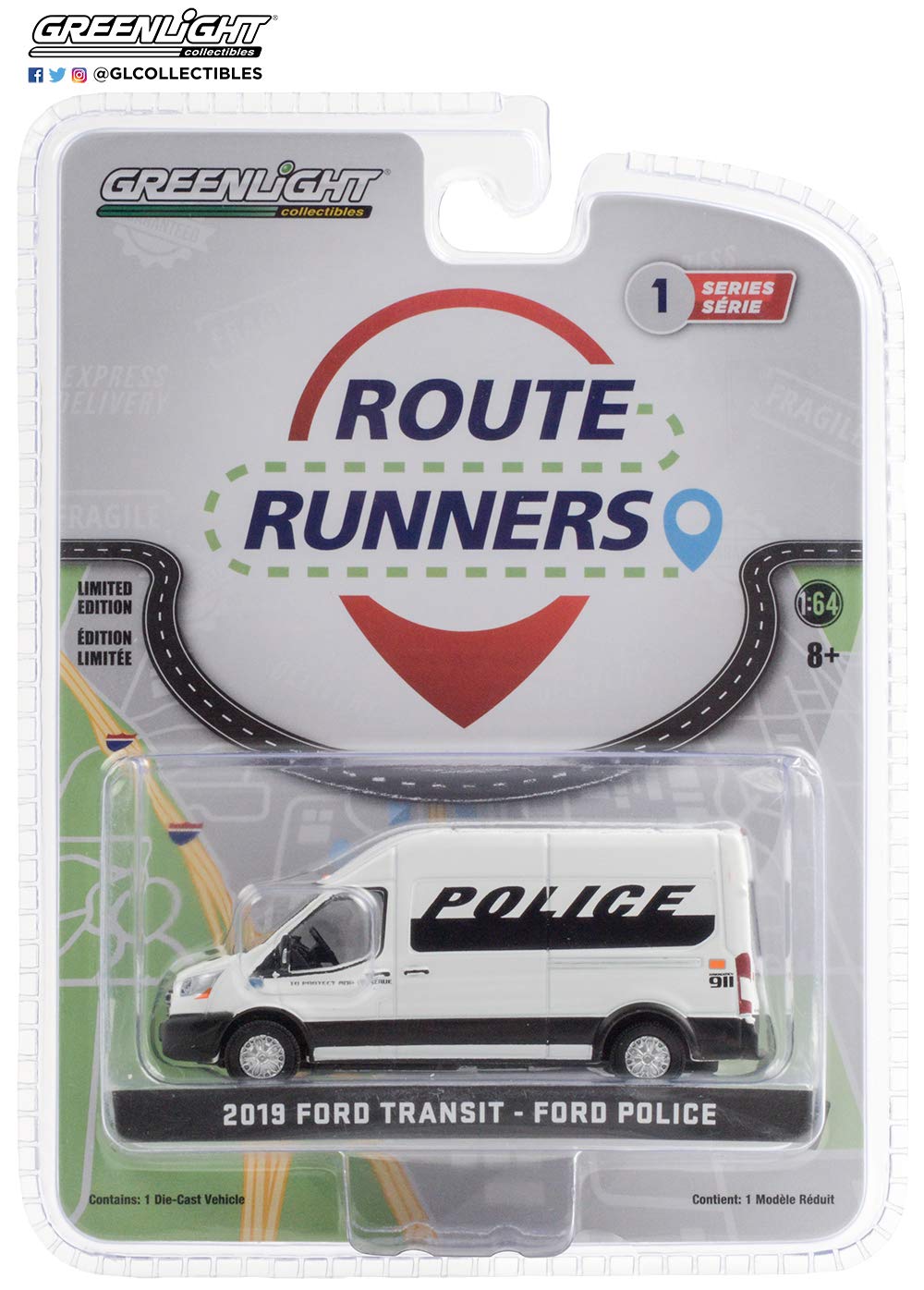 Transit 1:64 Route Runners Series 1-2019 Ford LWB High Roof - Ford Police Prisoner Transport