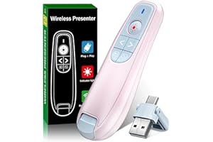 NINJAABXY 2-in-1 USB Type C Presentation Clicker, Wireless Presentation Clicker PowerPoint Presenter Remote with Volume Control, Powerpoint Clicker with Slide Advancer for Computer/Laptop/Mac,Pink