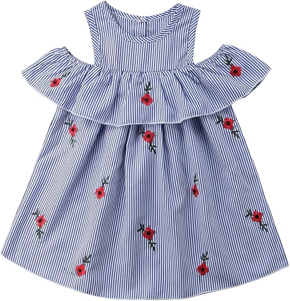 2 7歳幼児の女の子のストライプドレス カジュアルな赤ちゃんの女の子のコールドショルダードレスワンピース 女の子のためのサマードレス ワンピース チュニック 通販 Amazon