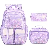 ACESAK Kids School Backpack for Girls, Bookbag Backpack with Lunch Box & Pencial Pouch Set for Girls Kids Teens Elementary Middle School Student, Girl Backpacks for Schools (Purple)