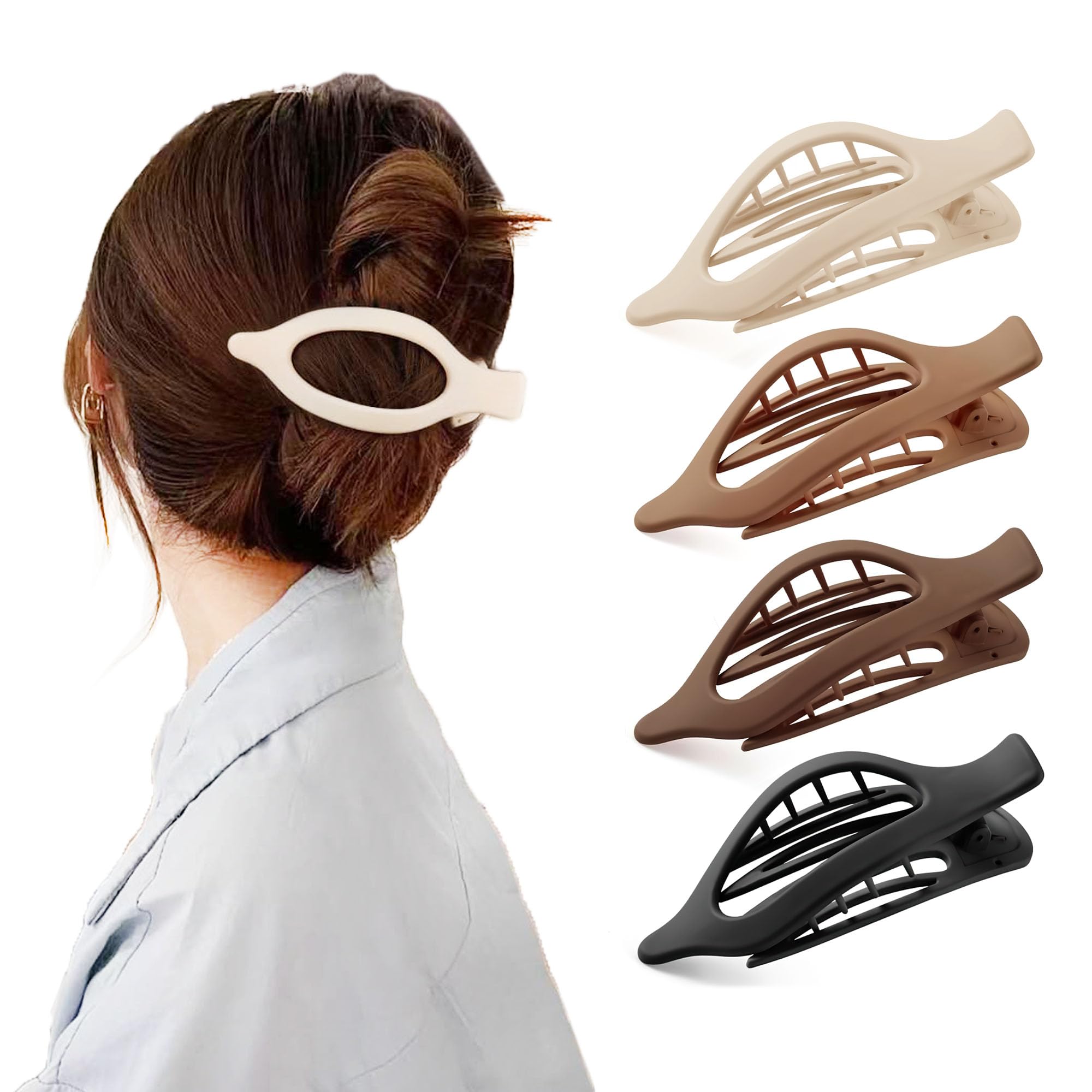JOYOYO 4 Pcs Hair Claw Clips Flat Claw Clips For Women and Girls, Lightweight Non-slip with Comb Teeth Strong Hold Large Size 4.5 Inch