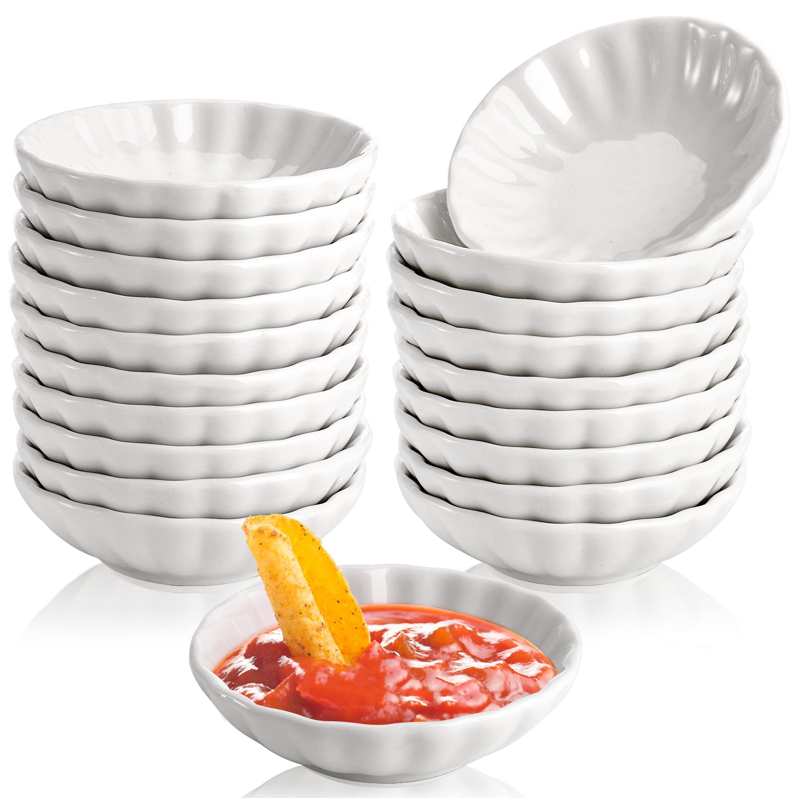 Hiceeden 20 Pack 2.9 Inch Ceramic Dipping Bowl, 1 Oz Porcelain Pinch Bowl, Mini Soy Sauce Dish Plate for Side Dishes, Condiment, Sushi, Ketchup, Appetizer