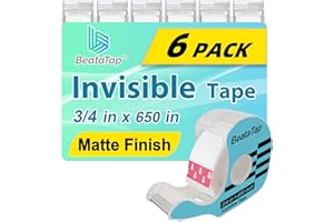 BeataTap Tape, Invisible Tape for Gift Wrapping, 6 Rolls+6 Refillable Dispensers, Matte Finish, Writable, 3/4″x 650″, Clear Tapes for Christmas Wrapping Paper, Office&School Supplies