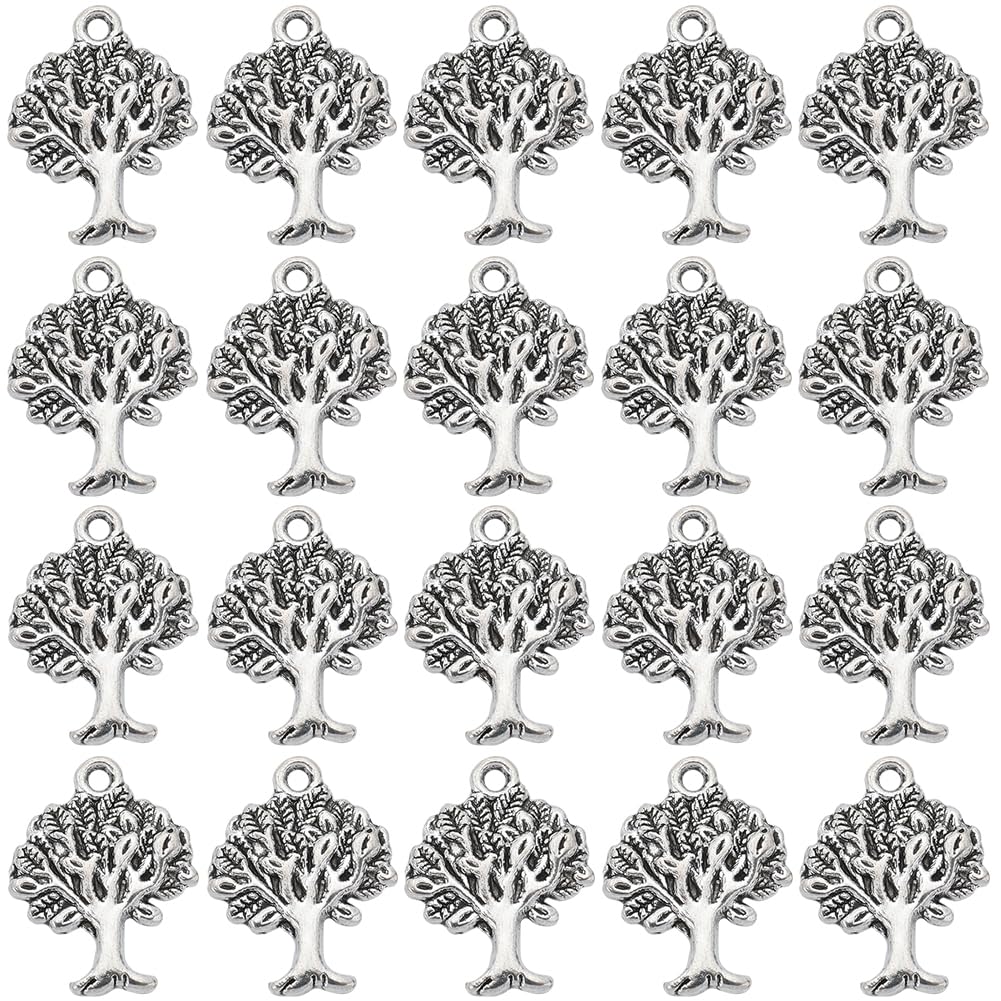 SUNNYCLUE 1 Box 100Pcs Small Tree of Life Charms Silver Tree Charm Bulk Tibetan Style Alloy Pendants Mini Metal Plant Lucky Charm for jewellery Making Charms Supplies DIY Bracelet Earring Women Adult