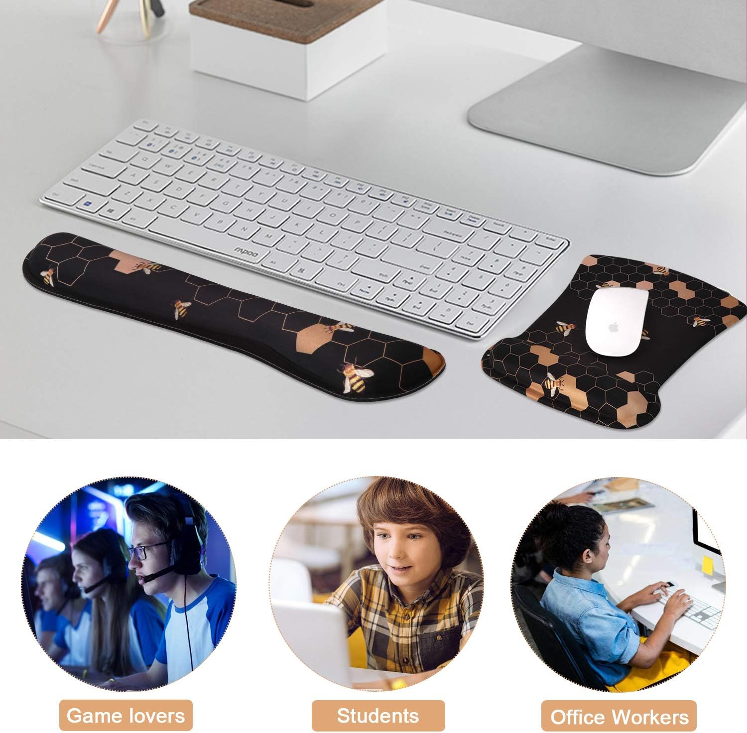 iCasso Keyboard Wrist Rest and Mouse Wrist Rest Pad, Made of Memory Foam, Ergonomic Support, Easy Typing and Relieve Wrist Pain, Perfect for Gaming, Computer, Office, Laptop - Honeycomb : Office Products
