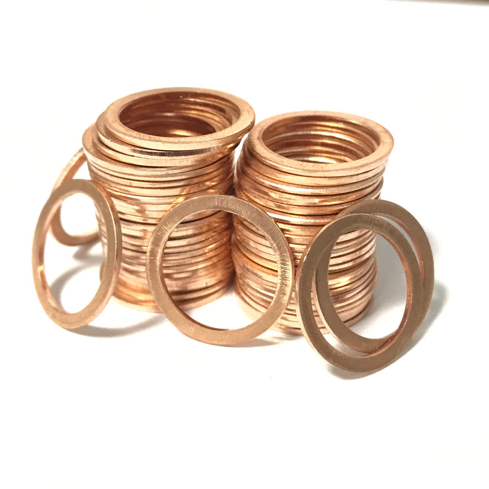 Copper Washer Assortment,50Pcs M16 Copper Metric Sealing Shim Washers Kit,Flat Washers Assortment Set(16 x 20 x 1.5mm)