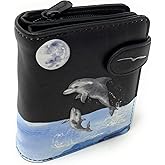 Shag Wear Mystic Dolphin Small Wallet for Women and Teen Girls Vegan Faux Leather Black 4.5"