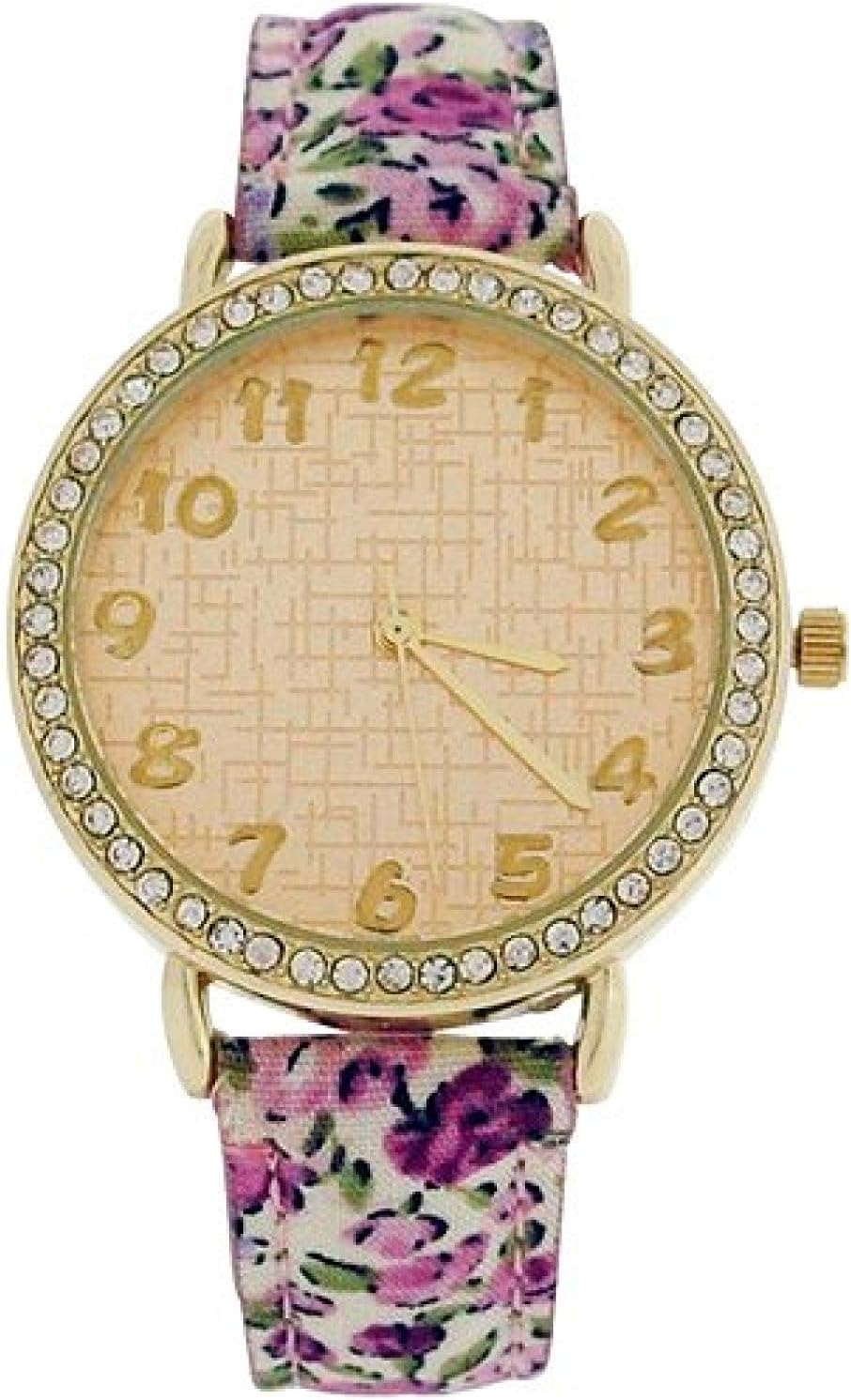 Elizabeth Rose Ladies Analogue Purple Floral Print PU Strap Watch ELZ13B