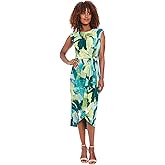 London Times Women's Elegant Cap Sleeve Asymmetrical Tulip Hem-Wrapped Waist Self-tie Midi Cocktail Dress