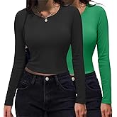 Zeagoo Women's Ribbed Fitted Long Sleeve T Shirts 2 Pack