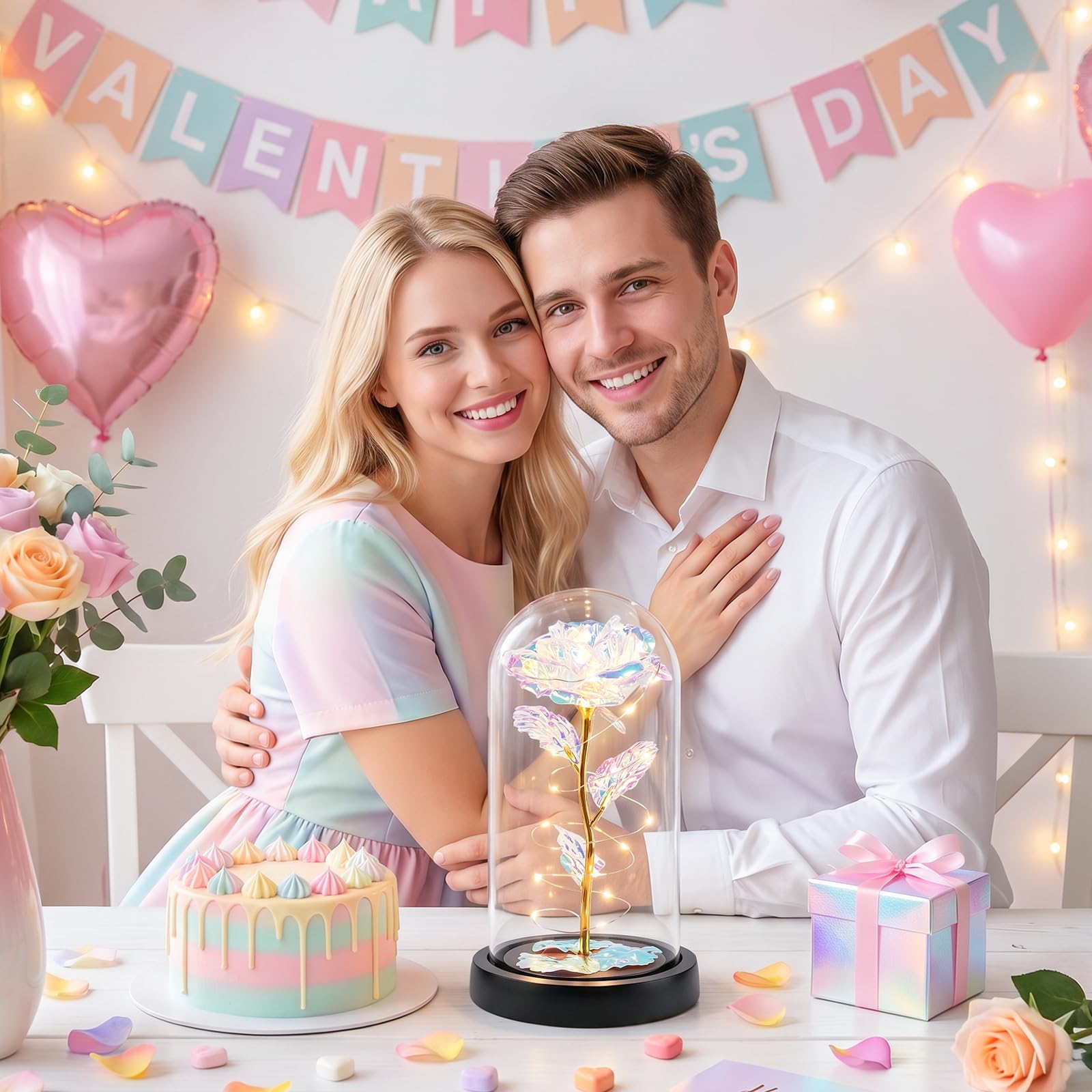 Morofme Galaxy Infinity Rose mit LED Licht, Ewige Rose Acrylhaube Stoßfest, Die Schöne und die Biest Rose, Künstliche Rosen für Frau Geschenke, Geburtstag, Jubiläum,Wohnen Schlafzimmer Büro Dekor 6