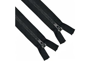 Sawoake 2PCS #5 43 Inch Separating Jacket Zippers for Sewing Coats Jacket Zipper Black Molded Plastic Zippers Bulk Tailor DIY