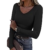 ATHMILE Womens Long Sleeve Crewneck/V Neck Ribbed Tops Fall Fitted Stretch Casual Basic T Shirts 2026