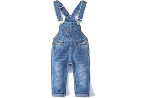 KIDSCOOL SPACE Little Girl Boy Jean Overalls,Toddler Ripped Denim Cute Slim Pants