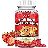Iron Supplement Gummies for Kids, Kids Multivitamin with Iron Gummies - Zinc, Vitamin B Complex, A, C, D3, B12, Folate for Blood Builder & Energy Support, Iron Deficiency, Vegan Strawberry 60 Gummies