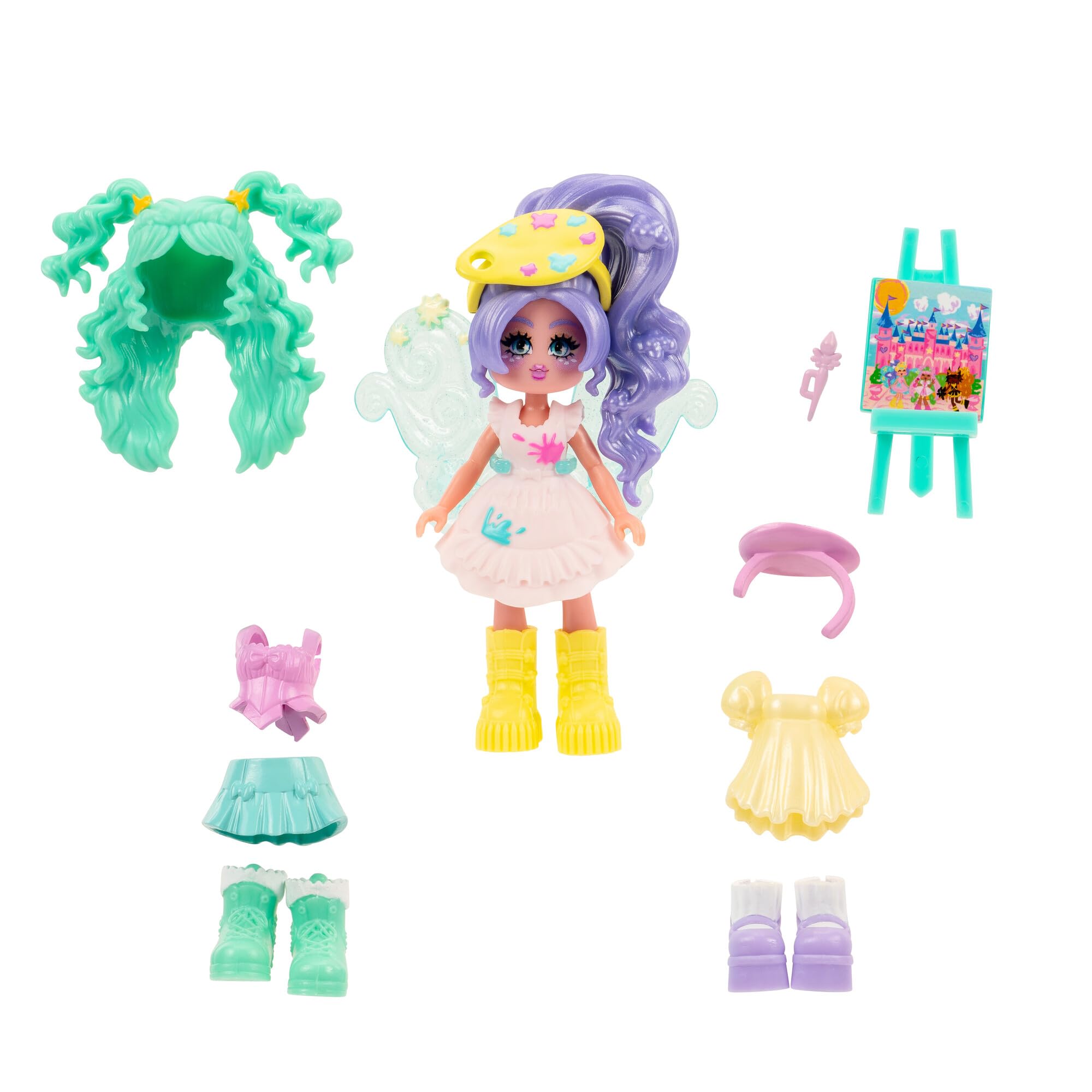 3” School Spirit Fashion Pack: Art - Light Series 1-1 Figure with 15 Accessories - Wings Become Rings - Virtual Item Code Included - Ages 5+