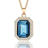 EVEVIC Austrian Crystal Halo Octagon Pendant Necklaces for Women Fashion 14K Gold Plated Dainty Necklace Hypoallergenic Jewelry