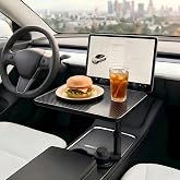 Car Desk for Laptop,，car Cup Holder Tray Car Table &amp; Car Tray with 360&deg; Rotating Cup Holder,Adjustable Height,Compatible with Tesla Model 3/Y/S, Ford，Toyota Sienna/Most Vehicles