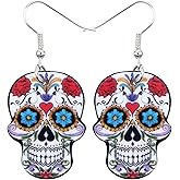 Bonsny Acrylic Drop Dangle Novelty Halloween Skeleton Skull Earrings Punk Jewelry For Women Party Favors Gift