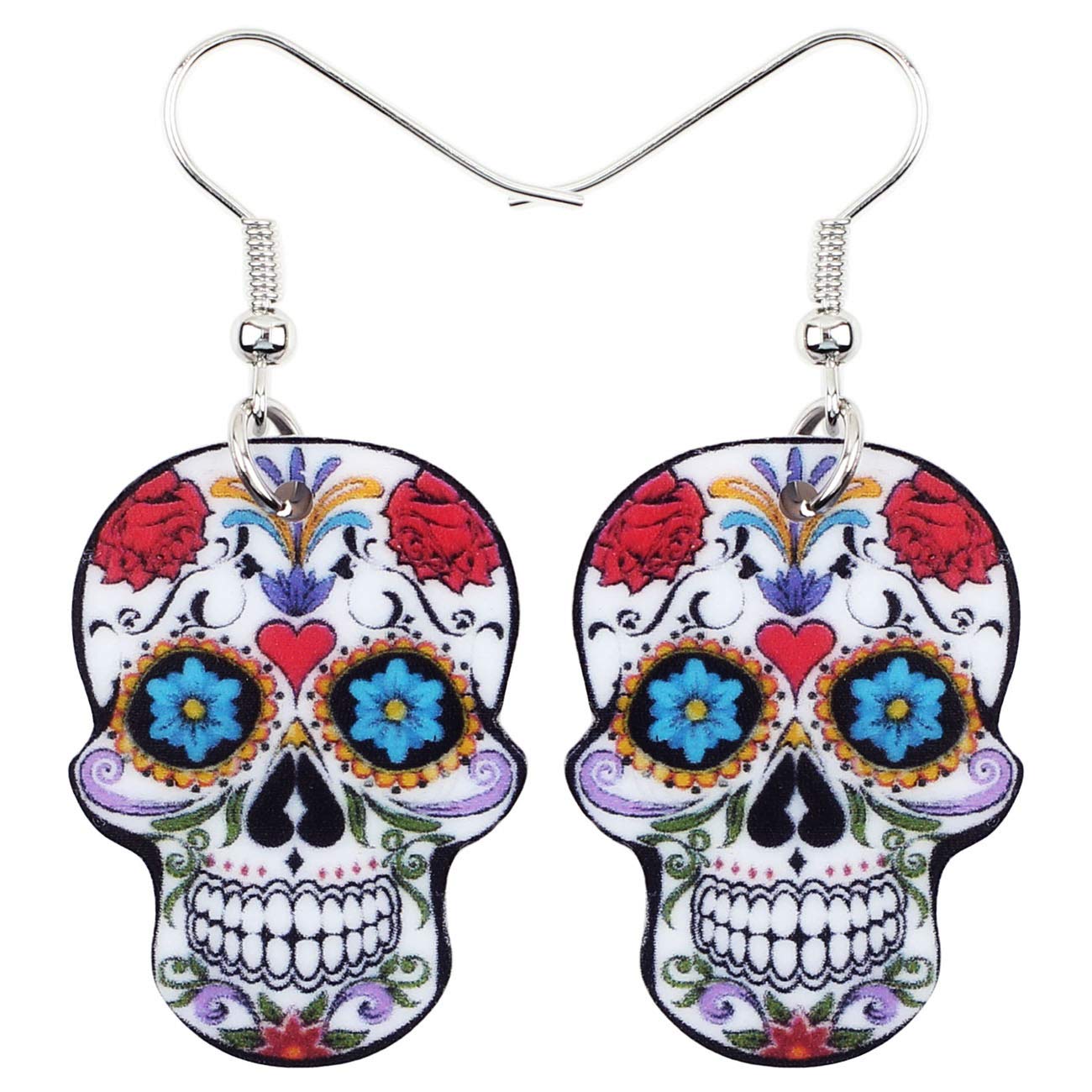 Bonsny Acrylic Drop Dangle Halloween Skeleton Skull Earrings Punk Jewelry For Women Kids Teens Gift (Grey)