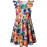 Girls Unicorn Dresses Summer Flutter Sleeve Rainbow Party Clothes for Kids