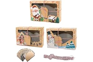Heyigrow Cookie Treat Boxes for Christmas Gift, 12 Pack Party Kit Favors with Window DIY Tag for Pastry, Cupcake, Biscuit