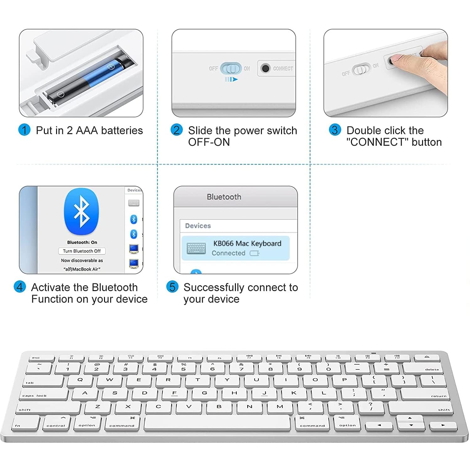 OMOTON Bluetooth Keyboard Compatible with Mac, Compact Wireless Keyboard Compatible with MacBook Pro/Air, iMac, Mac mini/Pro Laptop and PC (Silver)