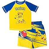 Pokemon Raglan Rash Guard and Swim Trunks UPF 50+ Outfit Set Little Kid to Adult Sizes (4 - Large)