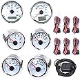 Universal 6 Gauge Set Kit, GPS Electrical Speedometer Fit Car Marine Boat Yacht LED Digital Odometer White Dial Red Needle LED Illumination, Speedometer Fit 85mm 3-3/8" & Fuel Gauge Fit 52mm 2-1/16"