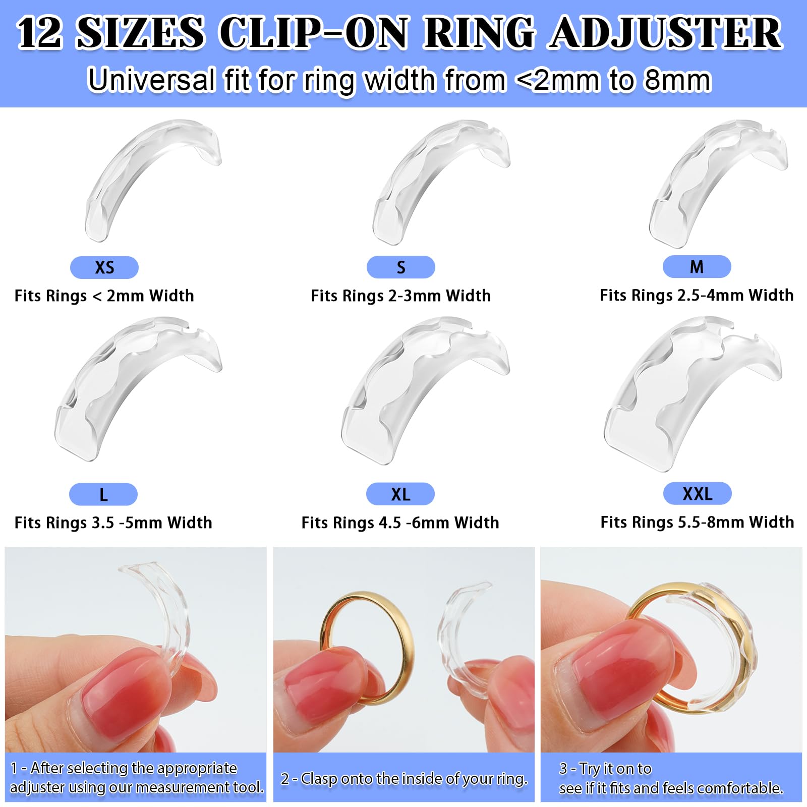 Eiito Eiito Ring Sizers for Loose Rings, 16 Pack Ring Guards for Loose Rings, Reduce by 0.5-1 Size Without Resizing, Fits Bands 1-8mm, Invisible Design for Women and Men, 2 Styles Insert and Spiral
