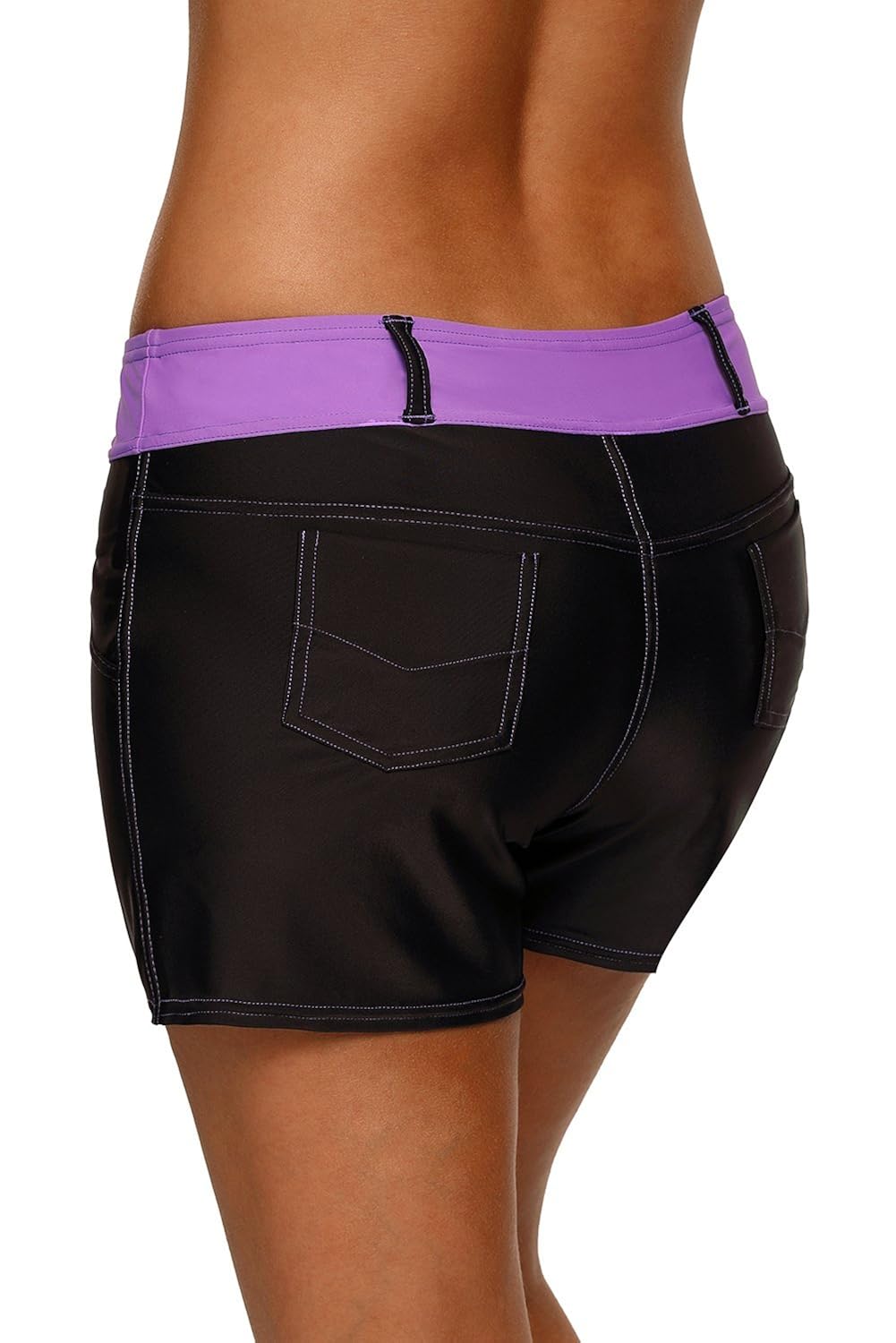 boldgal women's beach swim denim shorts bikini (purple)