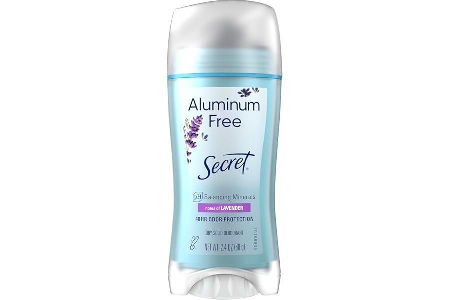 Secret Aluminum Free Deodorant for Women, 48hr Odor Protection, Naturally Derived Ingredients, Free of Parabens Dyes Talc & Baking Soda, PH Balanced, Dry Solid, Lavender Scent, 2.4 oz