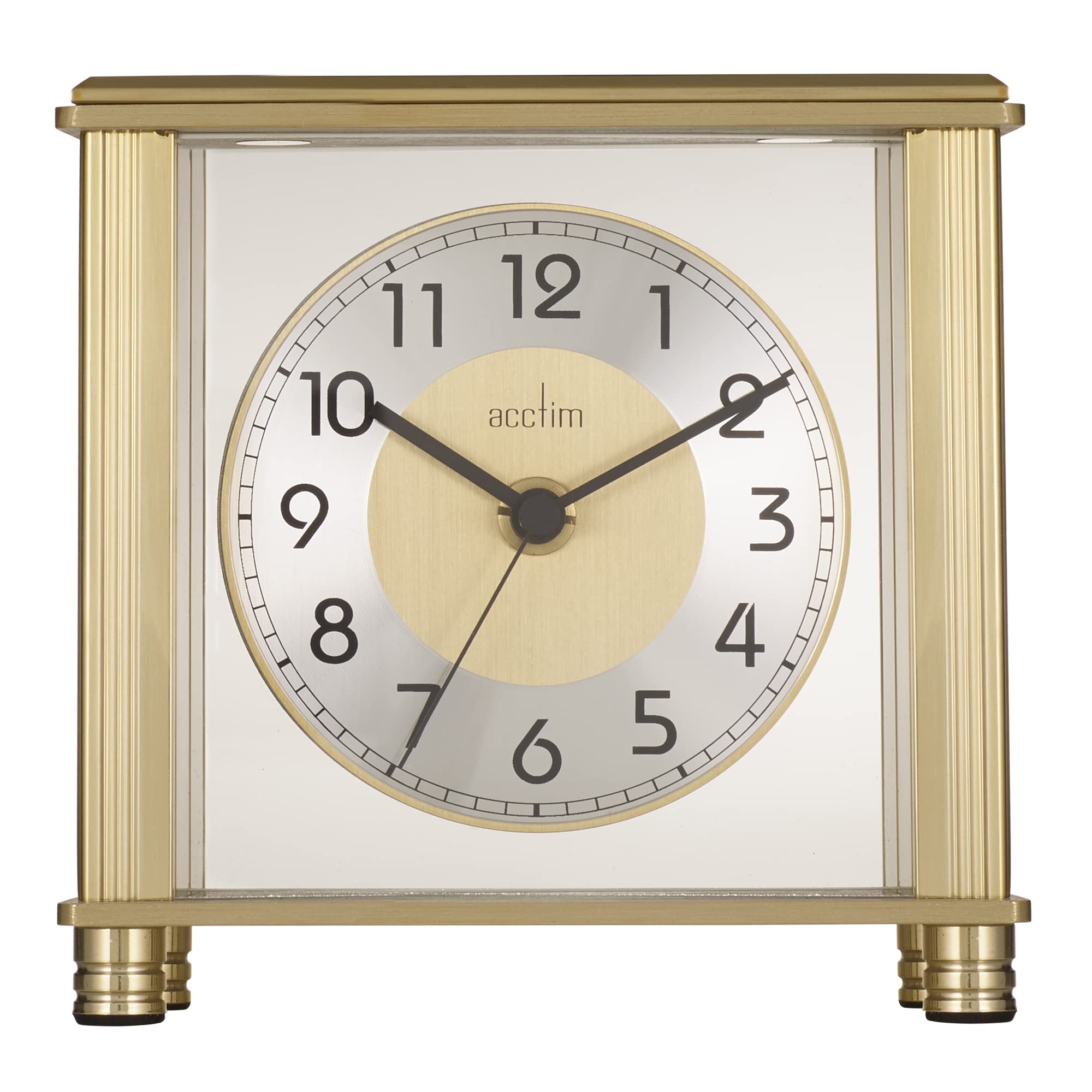 Acctim Hampden Mantel Clock Quartz Metal & Glass Floating Effect Energy Efficient Brass Effect