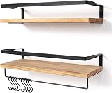 AGM Floating Shelves Wall Mounted Set of 2 with Towel Bar and Hooks