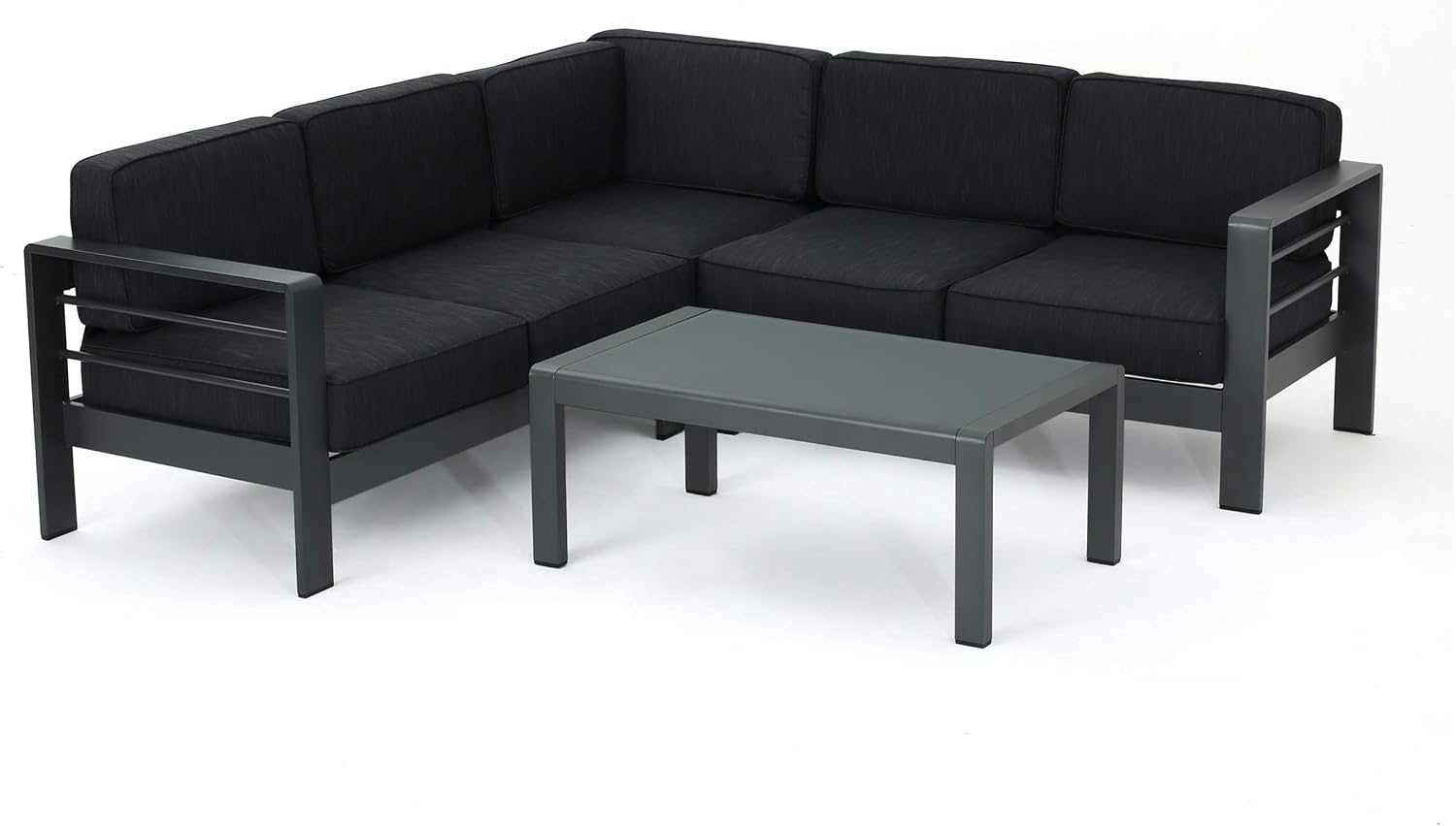 Amazon Com Christopher Knight Home Cape Coral Outdoor Aluminum V Shaped Sectional Sofa With Water Resistant Cushions 4 Pcs Set Grey Dark Grey Garden Outdoor