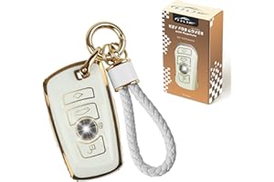 PJLJY Key Fob Cover, Compatible with BMW 2 5 6 7 Series X1 X2 X3 X5 X6, Full Protection Key Fob Case with Keychain