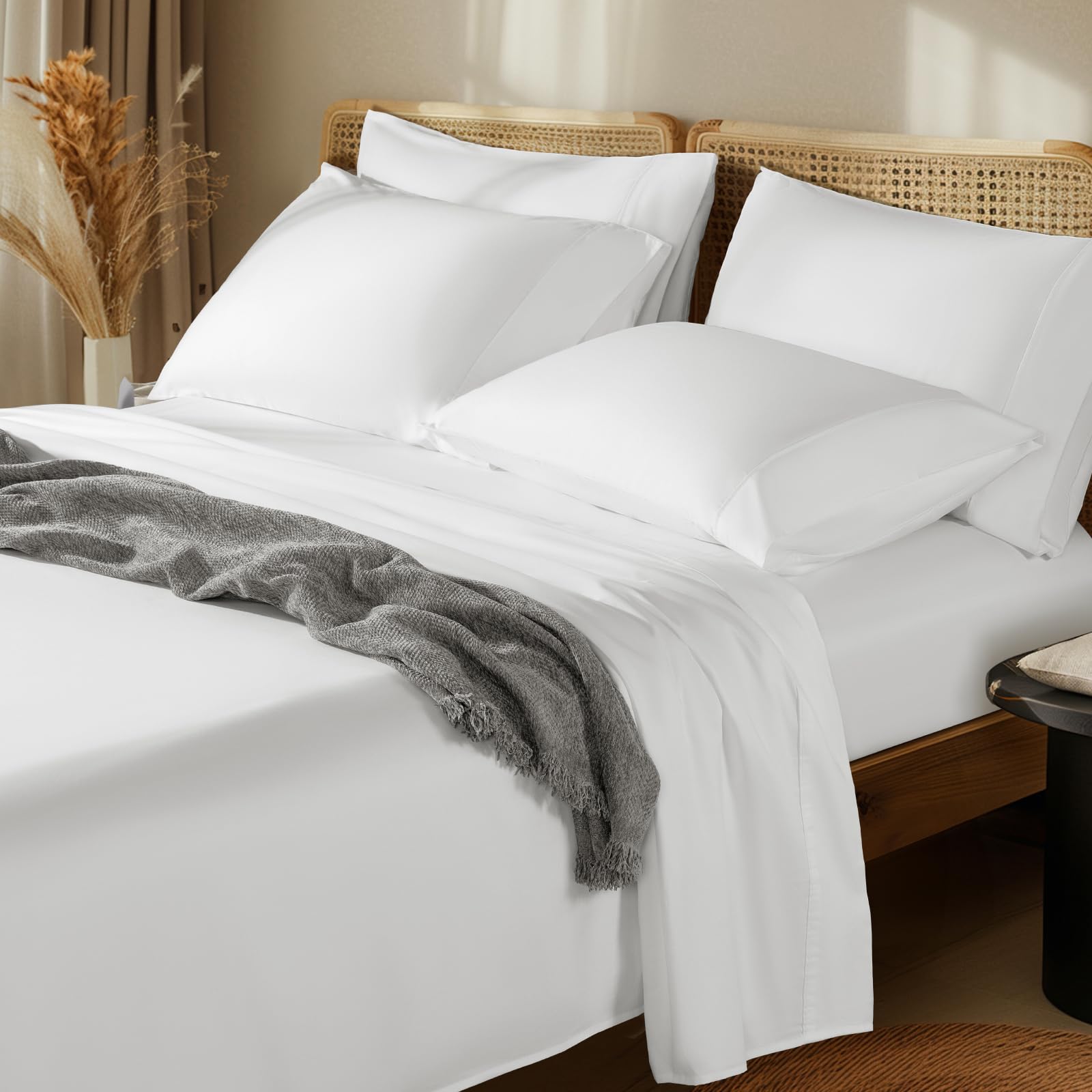 Photo 1 of **DIFFERENT COLOR**
LBRO2M 1000 Thread Count 100% Egyptian Cotton Sheets Set 6 Piece Sets Full Size Bed Sheet Deep Pocket Sheet Set 16" Soft Comfortable All Season (Full, White)
