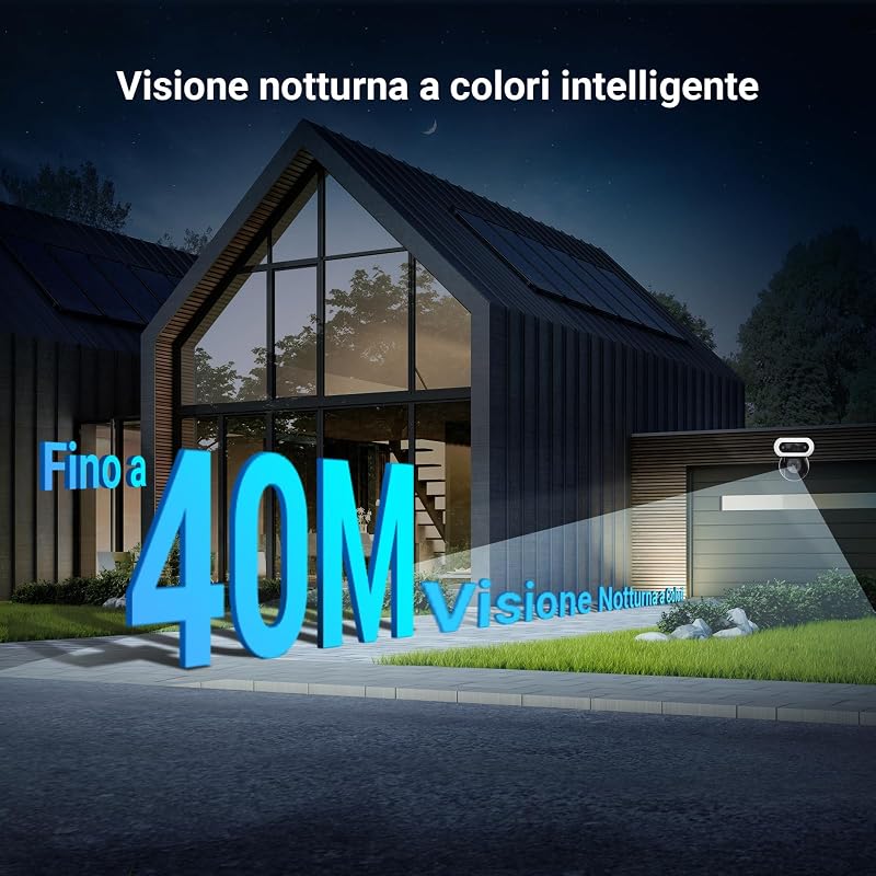 C90 Dual 8MP (4MP+4MP) Telecamera WiFi Esterno con Doppia Lente, Telecamera per Esterni a 360°, Visione Notturna a Colori, Rilevamento Persone/Veicoli, Audio Bidirezionale, Impermeabile