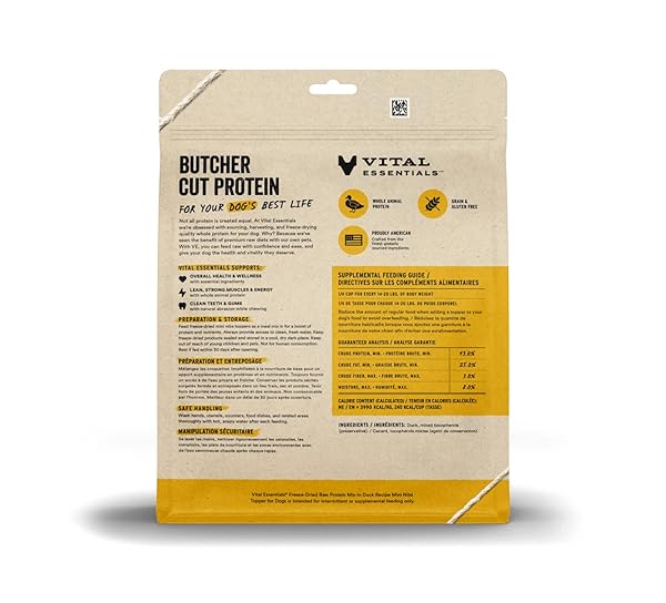 VITAL ESSENTIALS FREEZE DRIED RAW DOG FOOD TOPPER, DUCK MINI NIBS TOPPER FOR DOGS | HIGH PROTEIN, LOW CARB, GRAIN FREE, DRY DOG FOOD TOPPER | 18 OZ