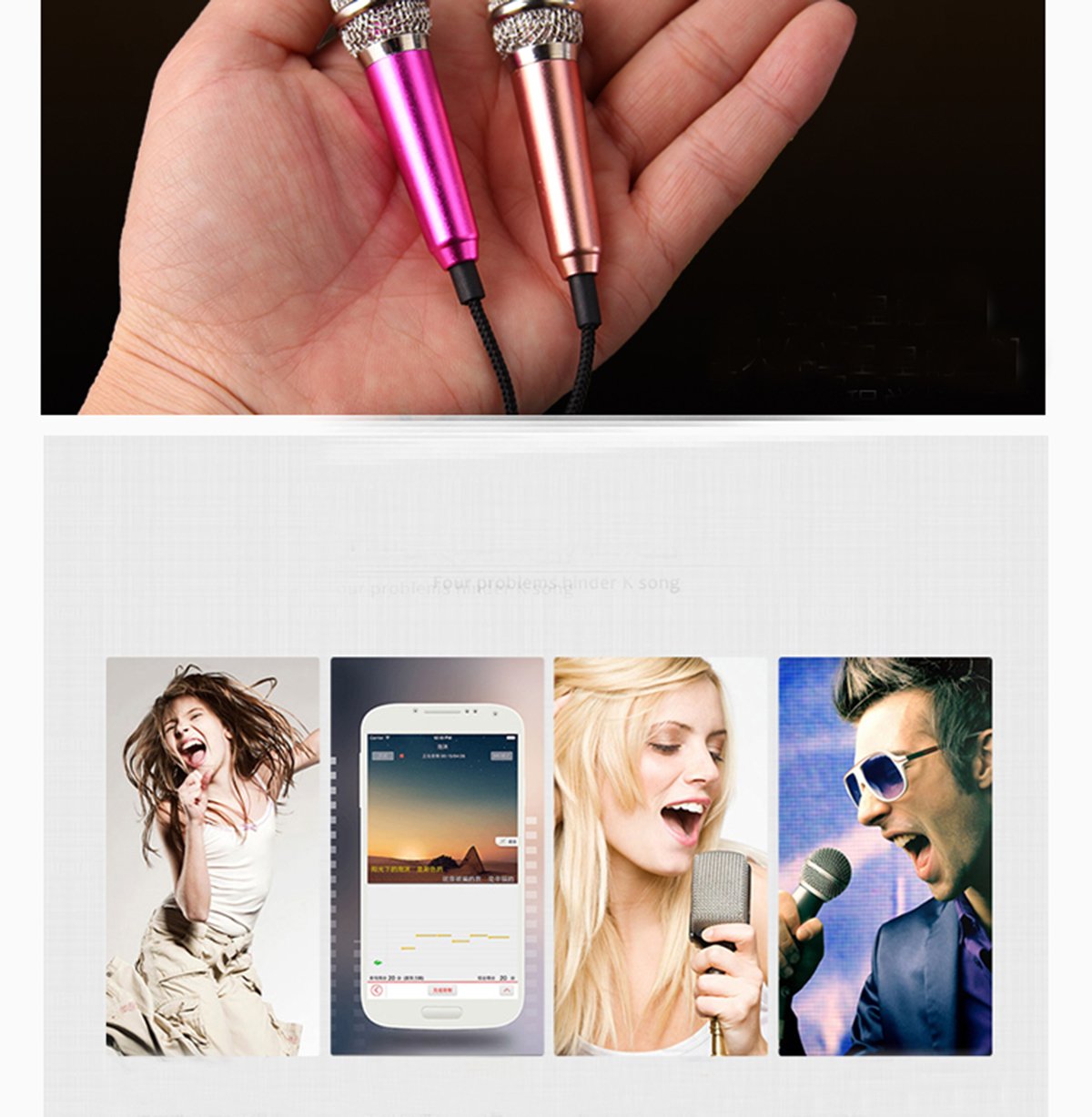 Kathy Universal Mini Microphone with Omnidirectional Stereo Mic for Voice Recording,Chatting and Singing on Apple Phone,Android Cellphones,Smartphone (Rose Red)