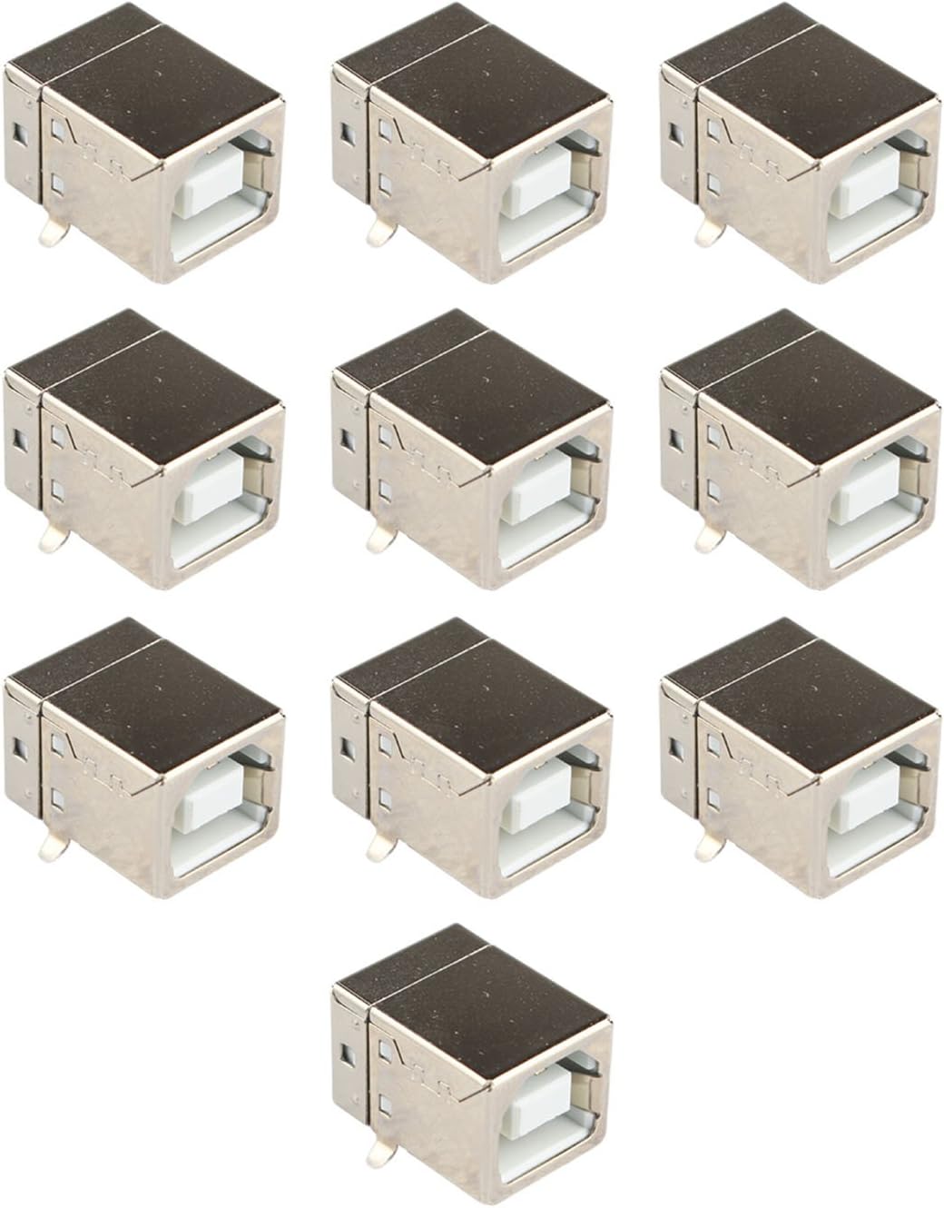 Futheda 10 PCS Micro USB2.0 Jack Socket Connector Type B Female Port 4 Pin 90 Degree PCB DIP, Silver,White