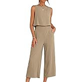 ANRABESS Women Lounge Sets 2 Piece Outfits Summer Sleeveless Crop Tops Capri Wide Leg Pants Vacation Beach Travel Sets