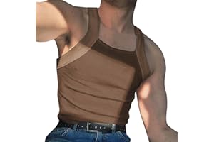 Men's Ribbed Tank Tops Square Neck Cut Muscle Shirts Slim Fit Casual Sleeveless Underwear T-Shirt Summer Athletic Tee