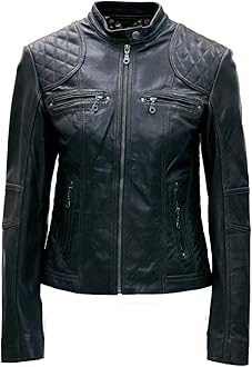 PAUL BERMANPelle D'annata Ladies Real Leather Black Brown Biker Jacket Size 8 to 18